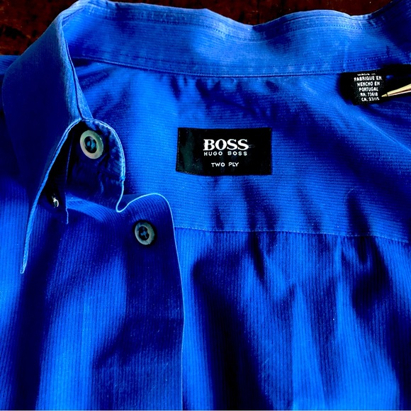 HUGO BOSS men’s royal blue Size 44 chest 17” Neck long sleeve dress shirt - Picture 4 of 7